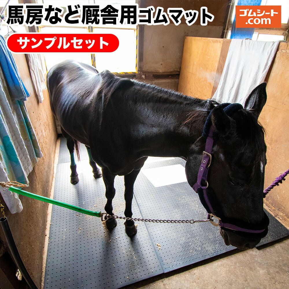 【送料無料】馬房厩舎用ゴムマットサンプル3枚セット(リサイクル10mm/リサイクル15mm/リサイクル20mm) 幅100mm×長さ100mm程度