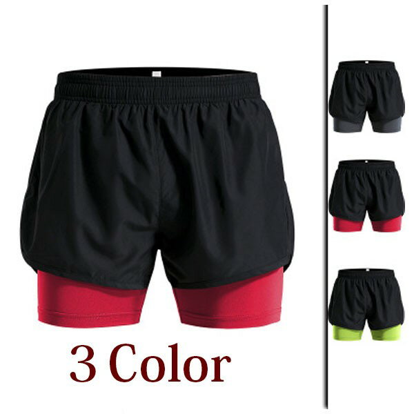 送料無料 【メール便】メンズ レディース トレーニングショートパンツ 重ね着風 スポーツウェア カジュアル ボトムス