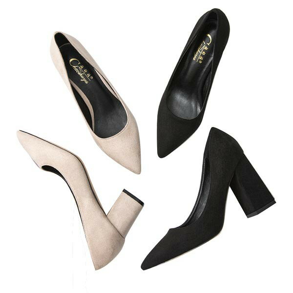 送料無料【ヒール高さ選べる】パンプス ハイヒール ヒール8.5cm ヒール6cm スエード シープスキン ブラック、アプリコット