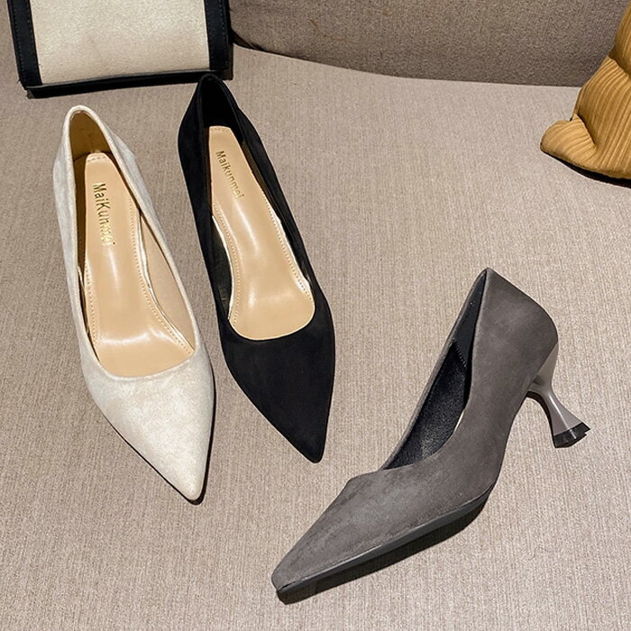 ポインテッドパンプス 5センチヒール ポインテッドトゥ パンプス レディース 疲れにくい 楽ちん 合成皮革 スエード