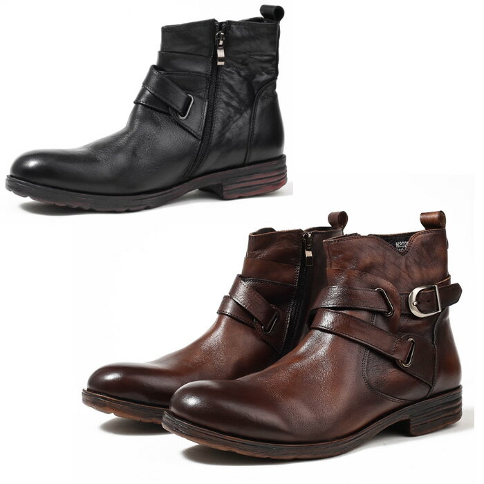 ワークブーツ メンズ バックル 本革 サイドジップ サイドジッパー バ...(4)