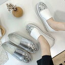 スリッポン レディース ビジュー ラインストーン キラキラ かわいい サイドゴア シルバー 24cm 訳あり 送料無料