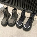 ブーツ レディース レースアップ 脚長 厚底 トレンド ジッパー ボリューム感 ブラック グレー 送料無料 4cmソール