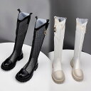 ブーツ レディース メッシュ ロング タンクソール フラットソール 春夏 春ブーツ ブラック ホワイト アイボリー バックジッパー 4cmソール