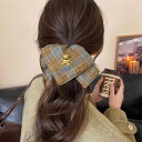 シュシュ スクエア型 変形シュシュ チェック柄 ネル生地 クマさんパーツ ブラウン×ブルー ヘアゴム ヘアアクセサリー ヘアアレンジ プレゼント 送料無料 メー...