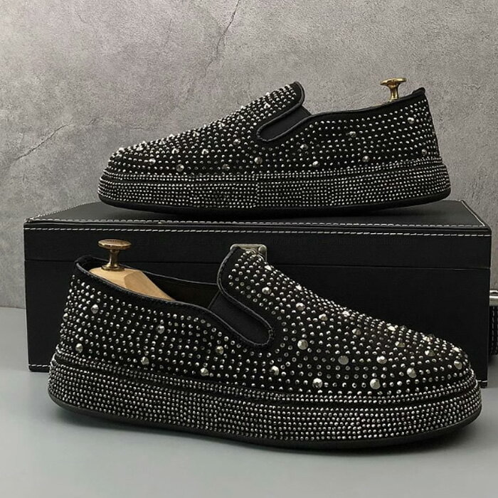 スリッポン スニーカー メンズ ラインストーン スタッズ サイドゴア スパンコール キラキラ b系 ヒップ..