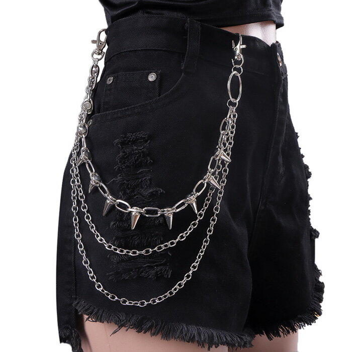 チェーンベルト 三連 ウォレットチェーン ベルト飾り レディース メンズ ベルトキーパー キーリング キーホルダー フック キーチェーン