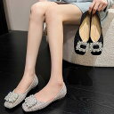 パンプス ローヒール スクエアトゥ ツイード ラインストーン キラキラ ビジュー スクエアビジュー 歩きやすい 妊婦 フラットソール 1cmヒール ブラック グレー