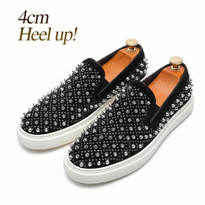 スタッズ スリッポン スニーカー メンズ サイドゴア スパンコール キラキラ b系 ヒップホップ ストリート系 シルバー ブラック 短靴 カジュアル 4cm 身長UP