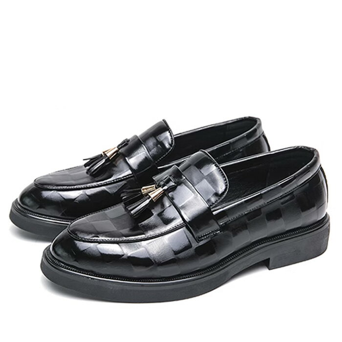 タッセルローファー メンズ レザー 型押しレザー スリッポン ブラック ブラウン 艶 【4.5cm身長アップ】