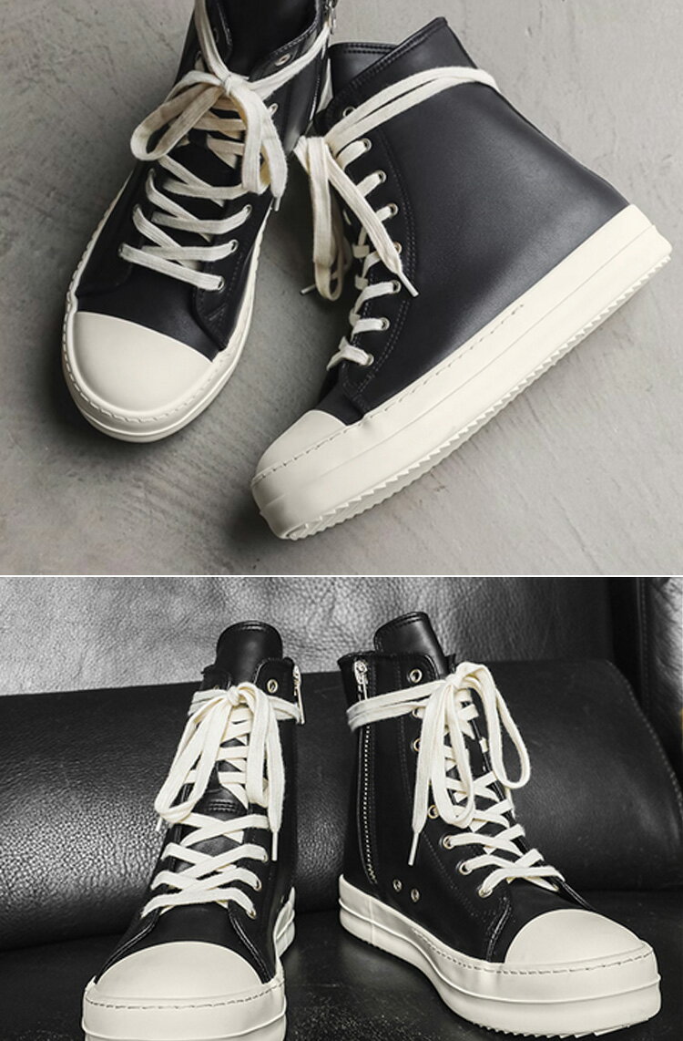 スニーカー メンズ ハイカットスニーカー PUレザー 厚底 ブラック サイドジッパー シークレットシューズ 人気 おしゃれ モノトーン 【5.5cm身長アップ】