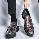 カジュアルシューズ メンズ レザー ブラック ゴールド ダブルモンク ローファー カッコいい 個性的 キラキラ 目を引く 華やか 光る 【5.0cm身長アップ】