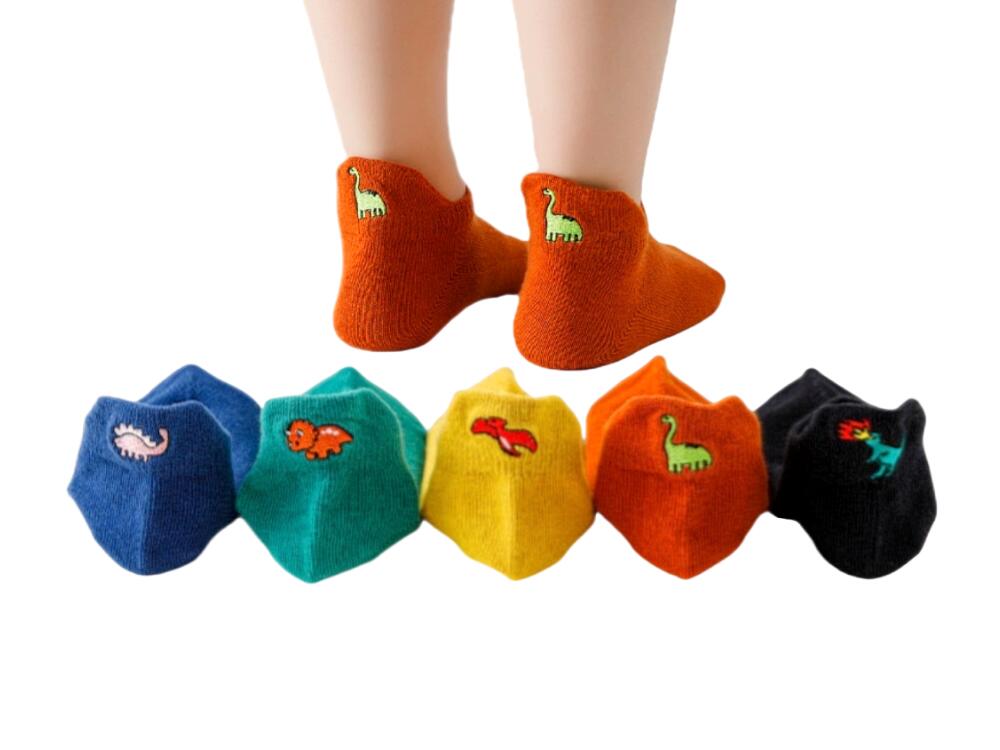 子供 靴下 5足セット Koala Mama 恐竜 刺繍 薄手 メッシュ ソックス ベビー キッズ カラフル 男の子 通気 春夏秋 スニーカーソックス