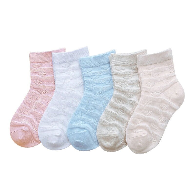 乐天商城 - Koala Mama キッズ 靴下 パステルカラー コットン メッシュ素材 ハート柄 通気性 ショート丈 女の子 5足セット 春夏 通園・通学