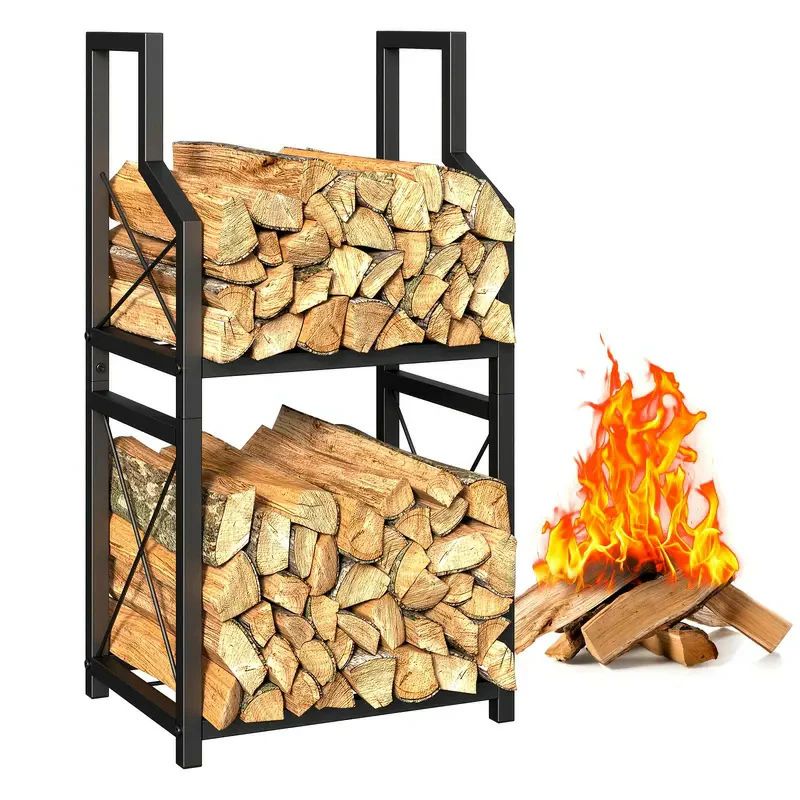 ラック ログラック 2段 幅40×奥行30×高さ80cm スチール製 薪置き台 頑丈 防錆 安定性 耐久性 薪ストッ..
