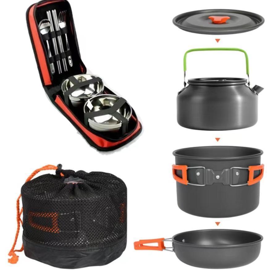 Rakuten - クッカーセット キャンプクッカー ケトル キャンプ鍋 クッキングセット アウトドア 調理器具 鍋セット ソロ 2人 3人 キャンプ用品 やか