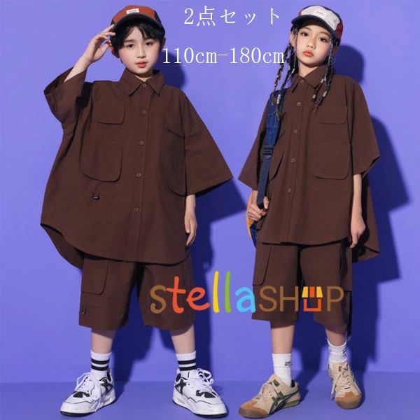 キッズダンス衣装 ヒップホップ ファッション セットアップ ダンス衣装 男の子 ガールズ 半袖シャツ ショートパンツ ワークシャツ K-POP（楽天・KOALA PLUS楽天市場店）