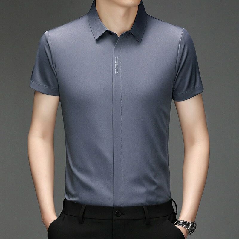 Rakuten - 【楽天スーパーセール】シャツ メンズ 半袖 夏服 アイスシルク カジュアル ビジネス 薄手 無地 おしゃれ 接触冷感 吸湿速乾 高通気性 シンプル 高伸縮性 レッド