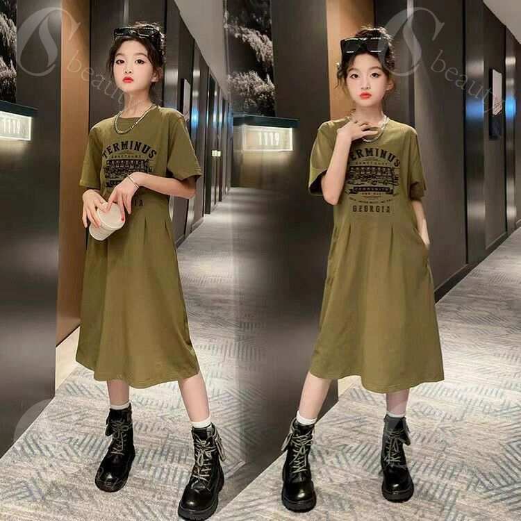 ワンピース キッズ Tシャツワンピース ロングワンピース 半袖 薄手 ジュニア おし...