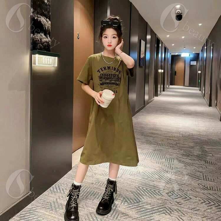 ワンピース キッズ Tシャツワンピース ロングワンピース 半袖 薄手 ジュニア おし...