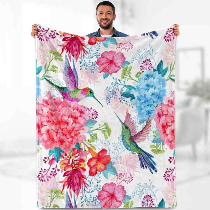 Rakuten - 【楽天スーパーセール】ブランケット 秋冬 リビング用 掛け用 お昼寝用 かわいい ハチドリ花柄 フランネル 快適 保温 あったか 赤ちゃん ベビー 毛布