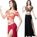ベリーダンス衣装 ダンスウェア レディース ダンストップス 半袖 へそ出しトップス Vネック ベリーダンス belly dance レッスン着 練習着 リーフ柄...