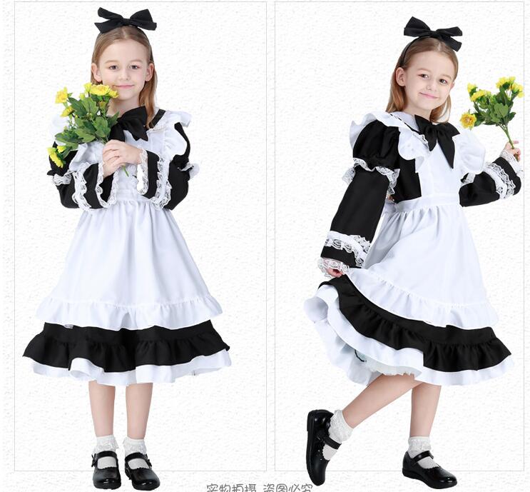 子供可愛いメイド服 子どもワンピース 女の子コスチューム キッズ半袖ワンピ 長袖 メイドコスプレ ファンタジー風 プリンセスワンピース 可愛いコスチューム コスプレ衣装 ハロウィン衣装 パーティー 学園祭 かわいい 萌え イベント ブラック ピンク ブルー