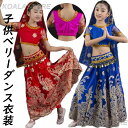 キッズゴージャスセット 子供ベリーダンス衣装 ダンスウェア 4点セット アラビアン衣装 半袖 へそ出しトップス コイン 刺繍花柄スカート レッスン着 練習着 コ...