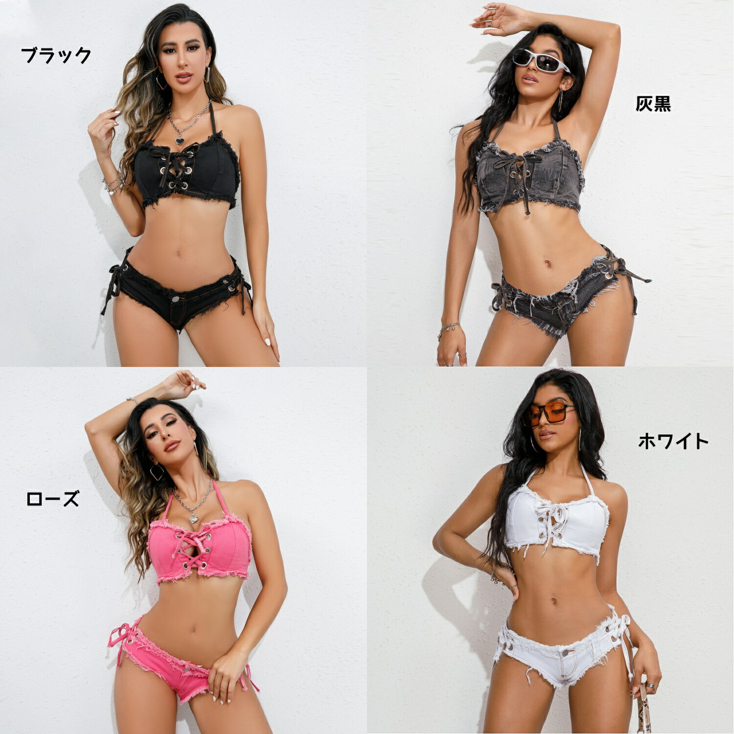 デニムブラジリアンビキニ デニム ビキニ バンドゥー デニムホットパンツ 極小 レ...