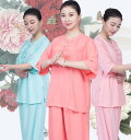 レディース太極拳ウェア 綿麻太極拳服 半袖/長袖 夏服 ルームウェア セットアップ リネン 練習着 カンフー服 中華服 チャイナボタン 通気性 春夏 涼しい 朝...