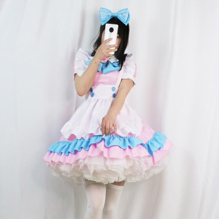 激可愛いメイド服 ショート丈 半袖ワンピース 大人コスチューム コスプレ COSPLAY ハロウィン衣装 ウェイトレス キュット 超萌え 舞台衣装 ダンス衣装 仮装 女装 イベント 余興 学園祭 メイド喫茶 ビッグサイズ 3点