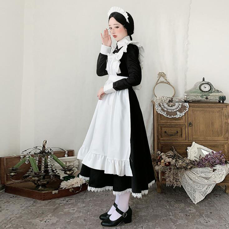 上質 メイド服 ロング丈 メイドコスチューム 半袖/長袖 大人コスチューム メイド喫茶 コスプレ cosplay ロングワンピース ウェイトレス 萌え 可愛い エレガント 本番的メイド服 ハロウィン衣装 舞台衣装 仮装 女装 イベント 余興 学園祭 キャラクター M-4L 3
