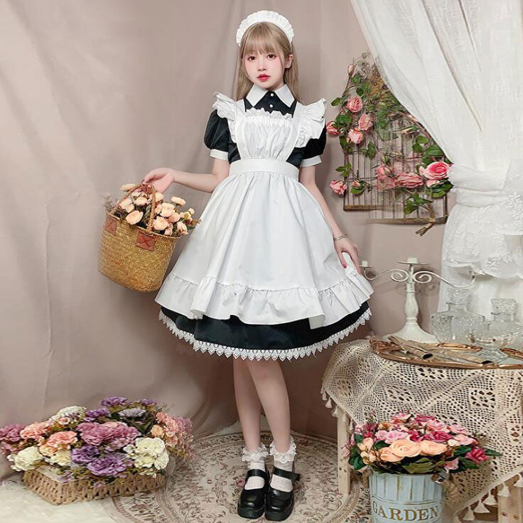 M メイド服 コスプレ 萌え ロリータ ゴスロリ メイド ハロウィン 仮装 ６点