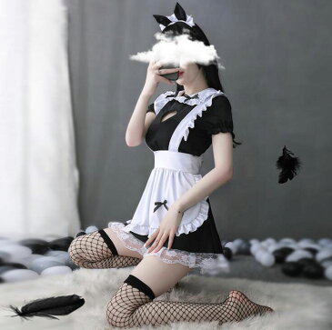 ミニ丈メイド服 コスチューム セクシー コスプレ cosplay ハロウィン衣装 定番 ミニ丈ワンピース ウェイトレス キャバ嬢 クラブ キャバドレス 仮装 女装 ブラック 可愛いメイド服 男ウケ ビッグサイズ S-6L 3点