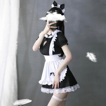 ミニ丈メイド服 コスチューム セクシー コスプレ cosplay ハロウィン衣装 定番 ミニ丈ワンピース ウェイトレス キャバ嬢 クラブ キャバドレス 仮装 女装 ブラック 可愛いメイド服 男ウケ ビッグサイズ S-6L 3点