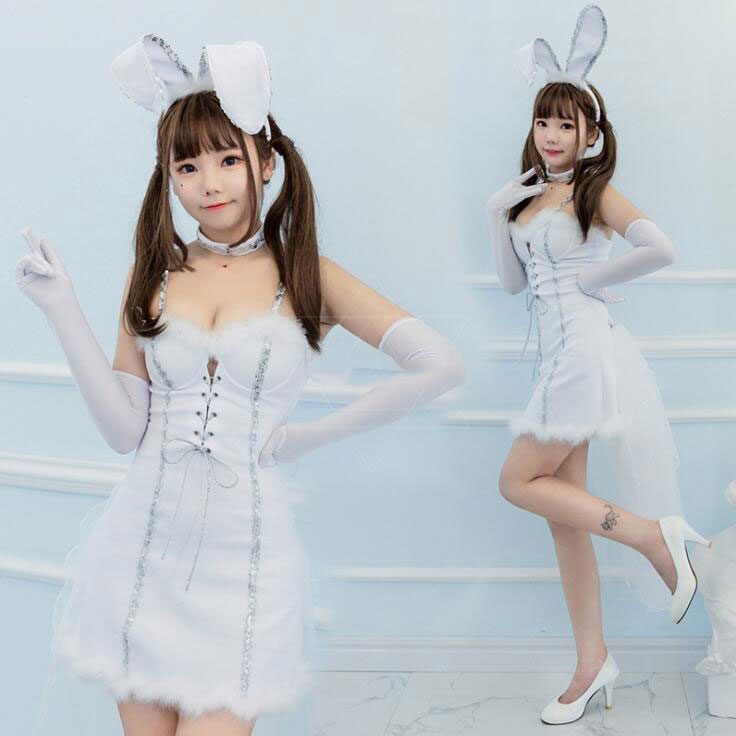 キャバドレス バニーガール ミニドレス セクシードレス タイト レディースコスチューム 兎コスプレ 大人コスチューム コスプレ ハロウィン衣装 舞台衣装 仮装 変装 パーティー イベント 余興 クラブ キャバ嬢ドレス ホワイト S-LL