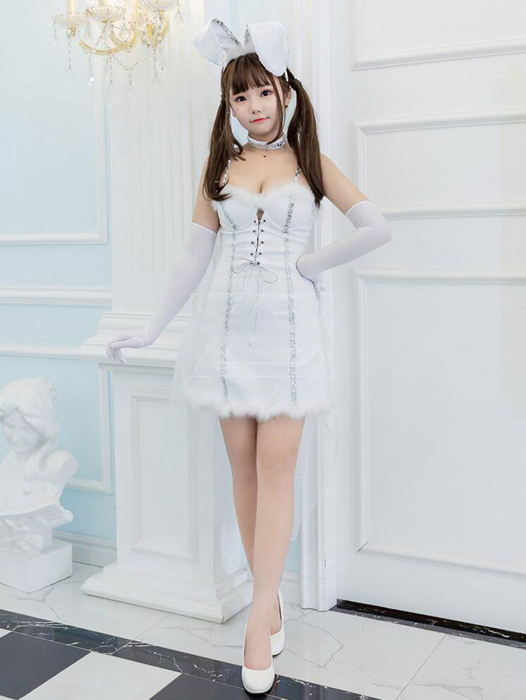 キャバドレス バニーガール ミニドレス セクシードレス タイト レディースコスチューム 兎コスプレ 大人コスチューム コスプレ ハロウィン衣装 舞台衣装 仮装 変装 パーティー イベント 余興 クラブ キャバ嬢ドレス ホワイト S-LL