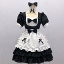 メイドコスチューム 可愛い半袖メイド服 ショート丈 レディースコスチューム メイド喫茶 フリルワンピース メイド服 エプロン ウェイトレスコスプレ 萌え 可愛い ハロウィン衣装 舞台衣装 変装 仮装 女装 イベント 余興 学園祭 ブラック 2