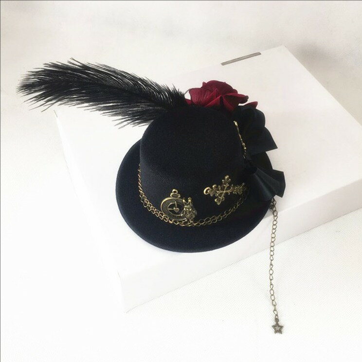 カクテル帽 礼装帽子 ミニハット 髪飾り バラ 髪留め レディース ヘッドドレス トークハット カクテルハット ロリータファッション ゴシック 暗黒風 パーティー ゴスロリ コスプレ衣装 文化祭 学園祭 ハロウィンパーティー イベント ブラック