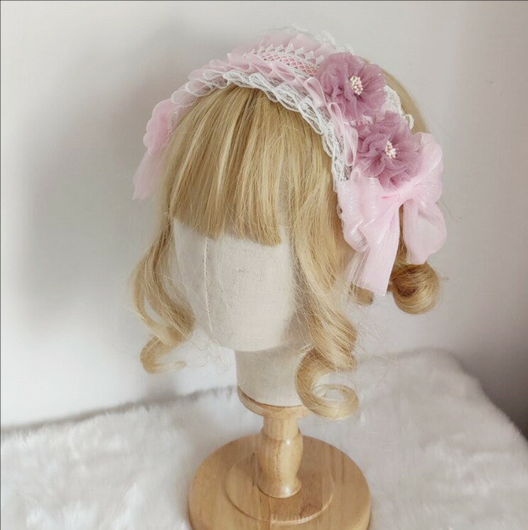 子供用髪飾り キッズヘッドドレス ロリータヘアバンド 髪留め 女の子 レース髪飾り 造花 リボン ロリータファッション パーティー ゴスロリ 森系 コスプレ衣装 文化祭 学園祭 ハロウィンパーティー イベント 4色