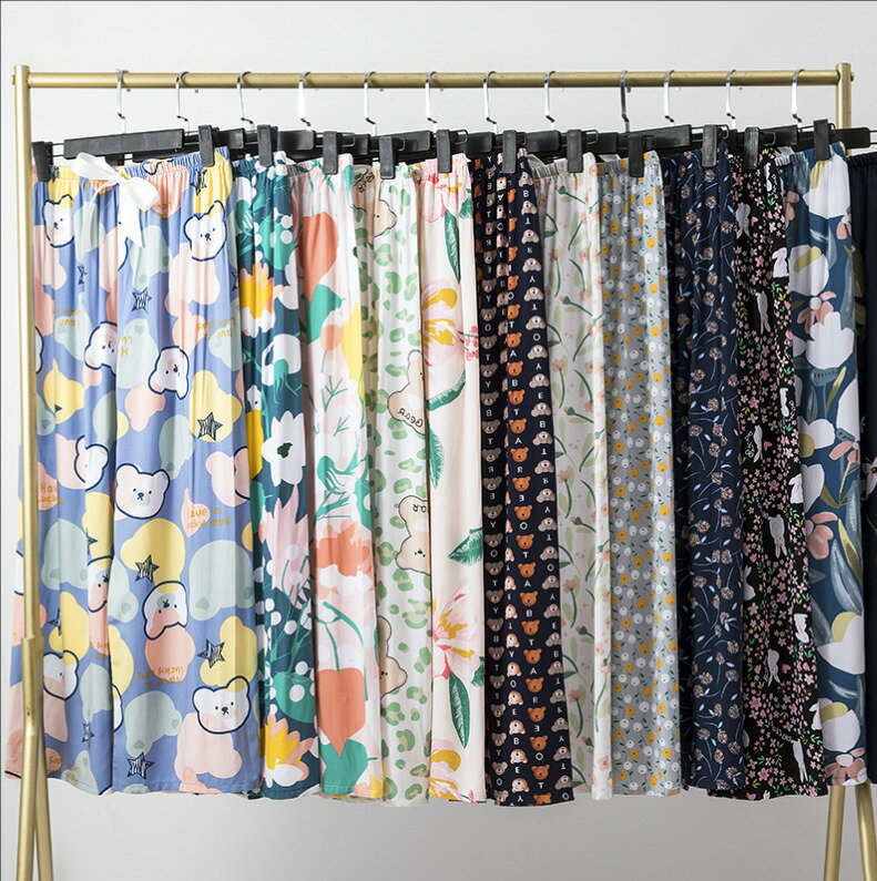 2枚入 レディースロンパン 綿生地パジャマパンツ ロング丈パンツ 冷房対策 花柄 チェック柄 ルームウェ..