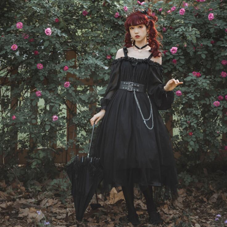 暗黒風 ロリータワンピース ゴーストロリータ ゴスロリ ロリータ風ワンピ ロング丈 ショート丈 個性的 Lolita ロリータ服 文化祭 イベント コスプレ衣装 長袖ワンピース 買い誠実 学園祭 ロリータ風 ハロウィンコスチューム 魔法使い ハロウィンパーティー 魔女コスチューム