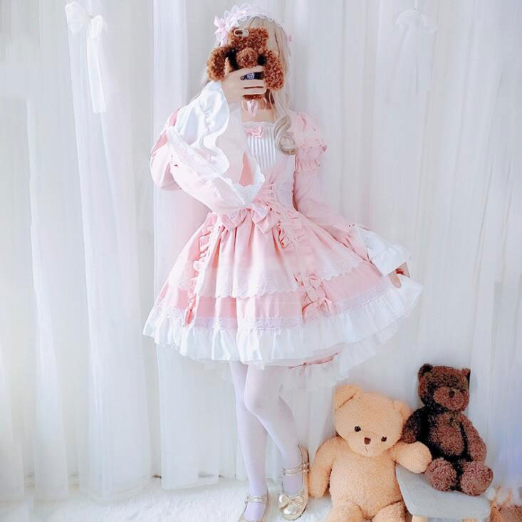 ロリータワンピース 甘ロリータ 甘ロリ お姫様ワンピース プリンセスドレス 個性的 可愛いロリータ服 長袖/半袖 袖外れる リボン フリル かわいい コスチューム ゴスロリ コスプレ衣装 ハロウィン 文化祭 学園祭 萌え イベント ロリータファション 4色