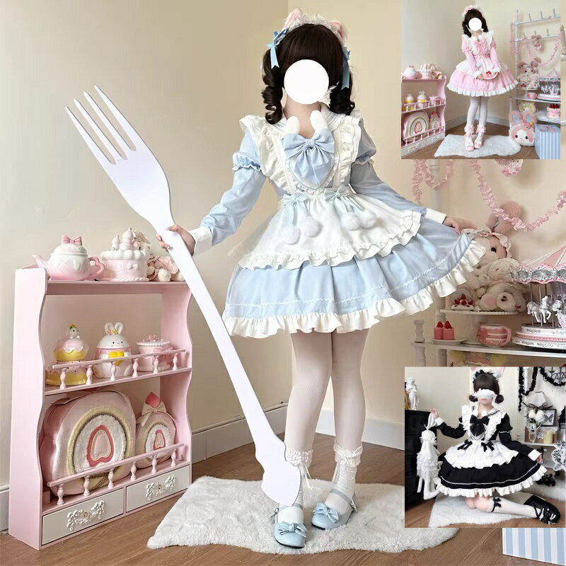 Rakuten - エプロン付きロリータ 可愛いワンピース 半袖・長袖 メイド風 リボン 可愛いロリータ服 ロング丈ワンピース プリンセスドレス フリル Lolita 大人コスチューム ゴスロリ コスプレ衣装 文化祭 学園祭 イベント ロリータファション ハロウィン ピンク 黒 水色 喫茶店 ウエート