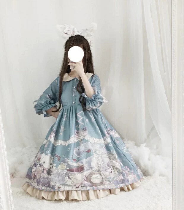 乐天商城 - 五分袖ワンピース ロリータワンピース 可愛いロリータ服 プリンセスドレス 可愛いワンピース プリント柄 パーティードレス フレアワンピース Lolita 大人コスチューム ゴスロリ ハロウィン コスプレ衣装 文化祭 学園祭 イベント ロリータファション