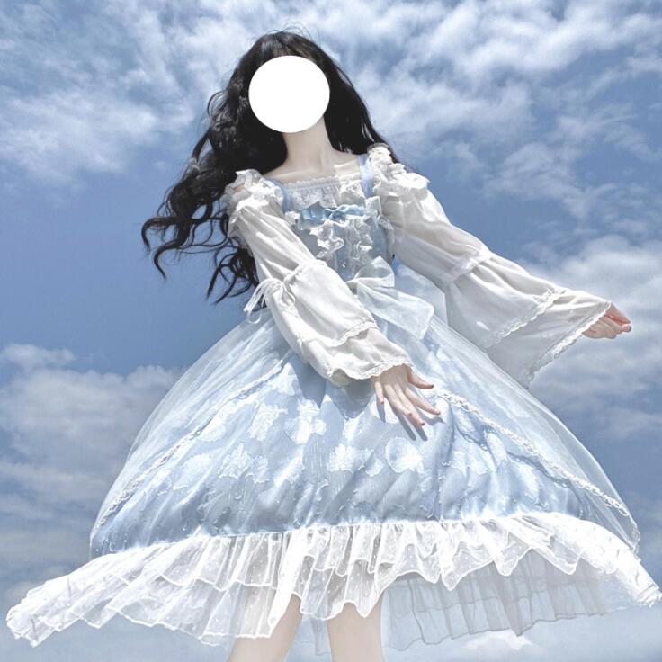 ロリータワンピース 可愛いジャンパースカート プリンセスドレス お姫様ワンピース 甘ロリータ 甘ロリ 貝柄 サンゴ柄 ロリータ服 スウィート風 学園祭 21年秋冬新作 ロリータファション イベント パーティー チュール付き レース キュット フリル 萌え服