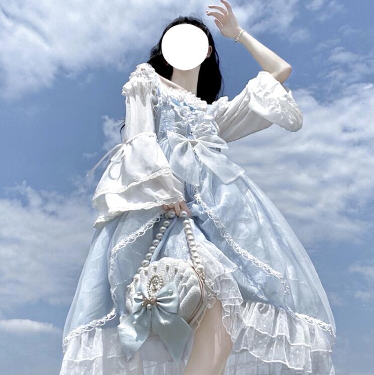 ロリータワンピース 可愛いジャンパースカート プリンセスドレス お姫様ワンピース 甘ロリータ 甘ロリ 貝柄 サンゴ柄 ロリータ服 スウィート風 学園祭 21年秋冬新作 ロリータファション イベント パーティー チュール付き レース キュット フリル 萌え服