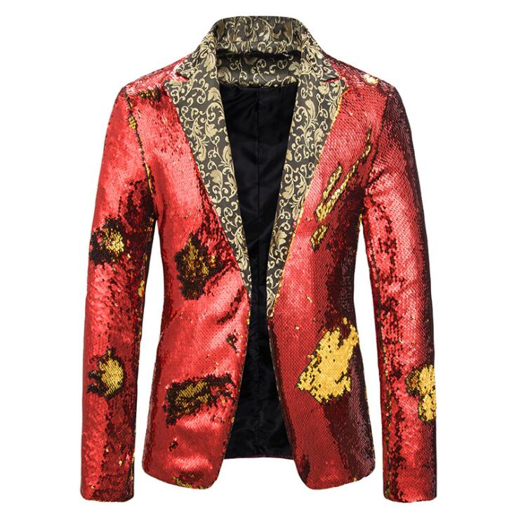 スパンコールジャケット ダブルカラー 舞台衣装 舞台スーツ メンズ礼服 タキシードジャケット テーラード 花柄 ボタン無し 裏地あり キラキラ目立つ ステージ衣装 舞台衣裳 コント 舞台劇 漫才 余興 司会者 忘年会 新年会 演出服 パーティー 5色