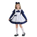 女の子 可愛いメイド服 ワンピース 長袖 ドレス ワンピース+エプロン+蝶結び+髪飾り 蝶リボン コスプレ衣装 子供用 ロリータ プリンセス おしゃれ ハロウィン衣装 変装 仮装 パーティー イベント 舞台劇 舞台衣装 学園祭 ダンス衣装 文化祭 学園祭 カントリー風 ネイビー