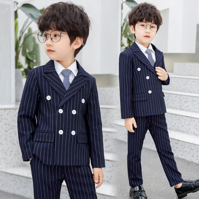 乐天商城 - キッズ紳士服 男の子礼服 子供フォーマルスーツセット 子供服 子供ジレ ストラップ 縞柄 子どもタキシード スーツジャケット テーラードジャケット フォーマルセット 舞台衣装 学園祭 イベント 演奏会 発表会 結婚式 卒園式 七五三 ネイビー 90cm-170cm